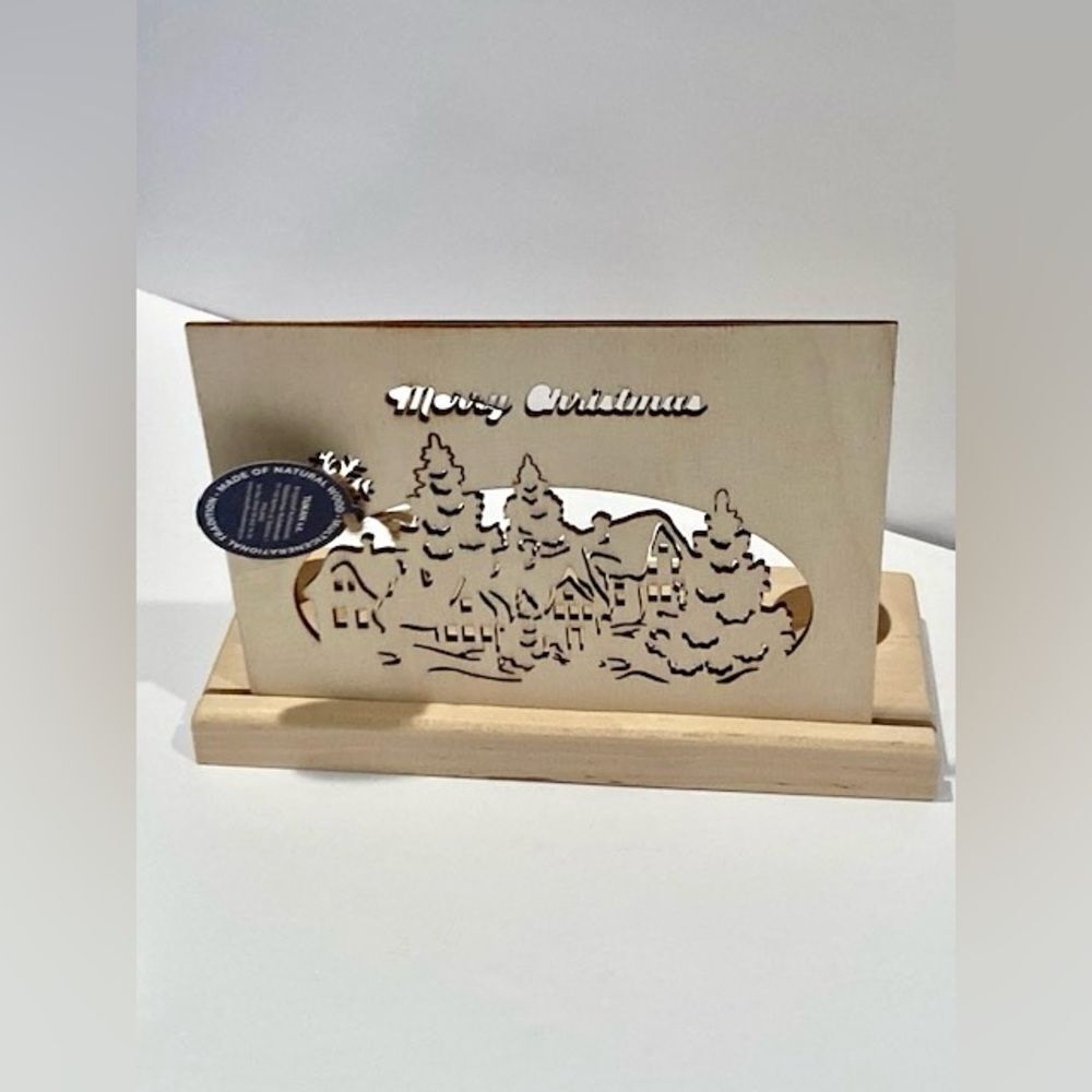 Wooden Merry Christmas Votive Candle Holder Laser Cut Lettering NEW